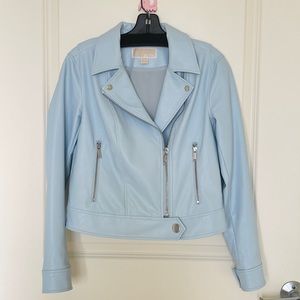 Spring color🌿 michael kors baby blue  faux leather moto biker jacket size S